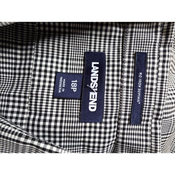 Lands End Womens No Iron Supima Shirt 18P Black & White Plaid - Picture 5 of 7